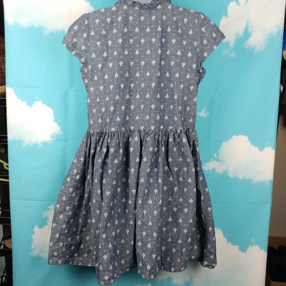 ⛵ ⛵ ⛵ Sail Boat Print Lands End Denim Dress Ruffle - Picture 5 of 8